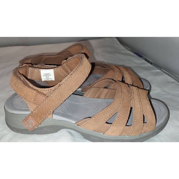 Lands End Tan Warm Tauny Suede All Weather Walking Sandals Womens 7.5D - Picture 4 of 6